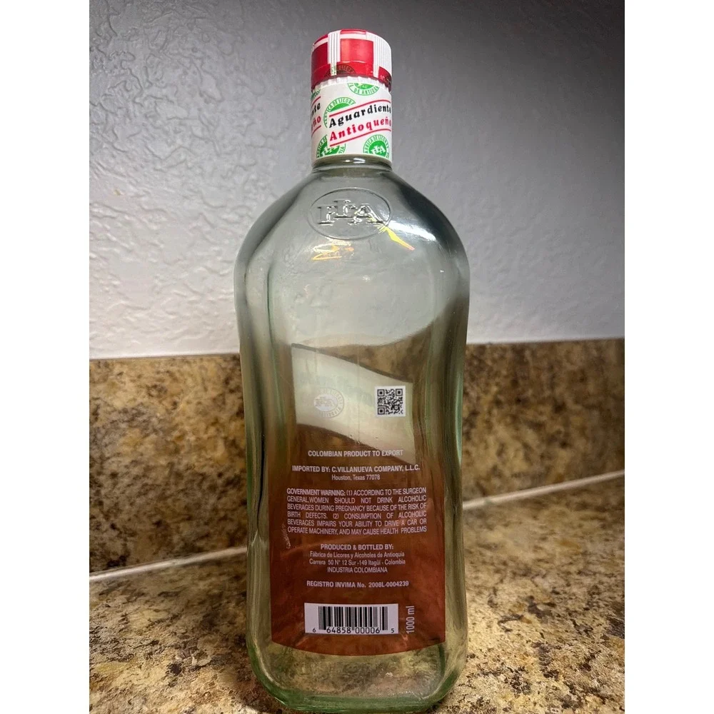 COLOMBIAN Aguardiente Antioqueño Empty Bottle Unisex 1000ml Clear Excellent